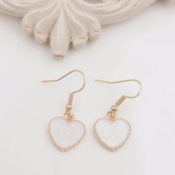 Carolie Heart Creamy White Drip Spun Dangle Earrings Rose Gold Gift Packaged - Picture 5 of 10